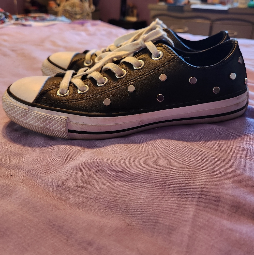 Black leather Converse w/silver studs